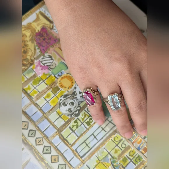 Art deco Filigree 14k White‎ Gold  Ring with Aquamarine - Picture 8 of 10